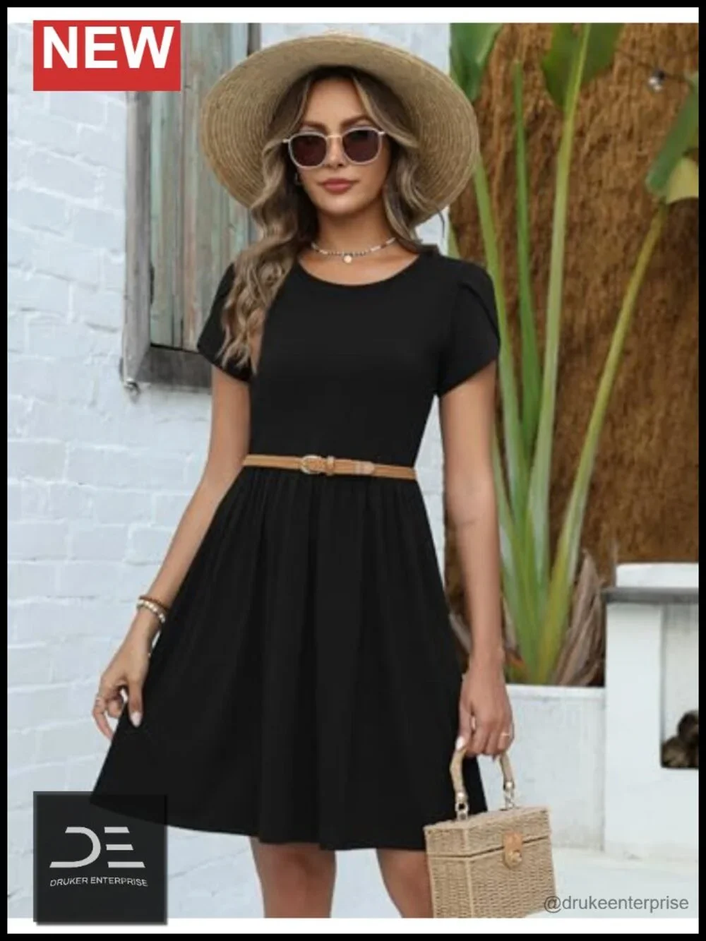 Short Sleeve A-Line Mini Swing Dress with Pockets